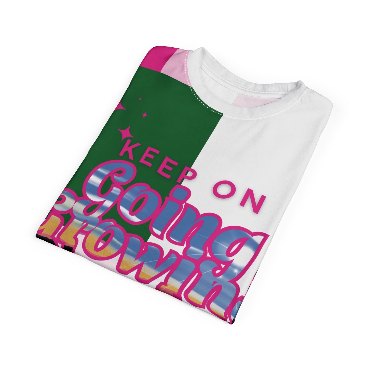 Keep on Going, Growing, Glowing in God Tee (Pink & Green)